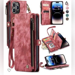 Defencase iPhone 14 Pro Wallet Case, PU Leather, Magnetic Buckle, Wristlet
